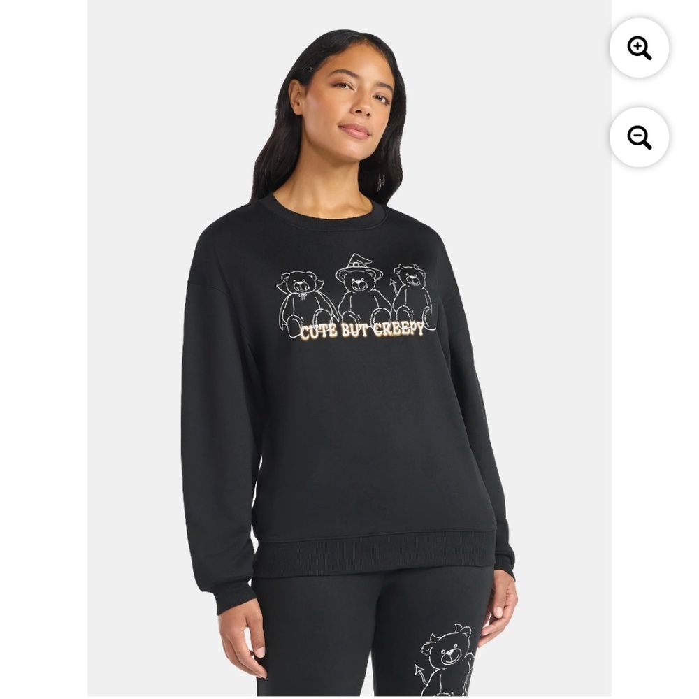 Cute But Creepy Women’s Black Graphic Long Sleeve Sweatshirt Size Large NWT